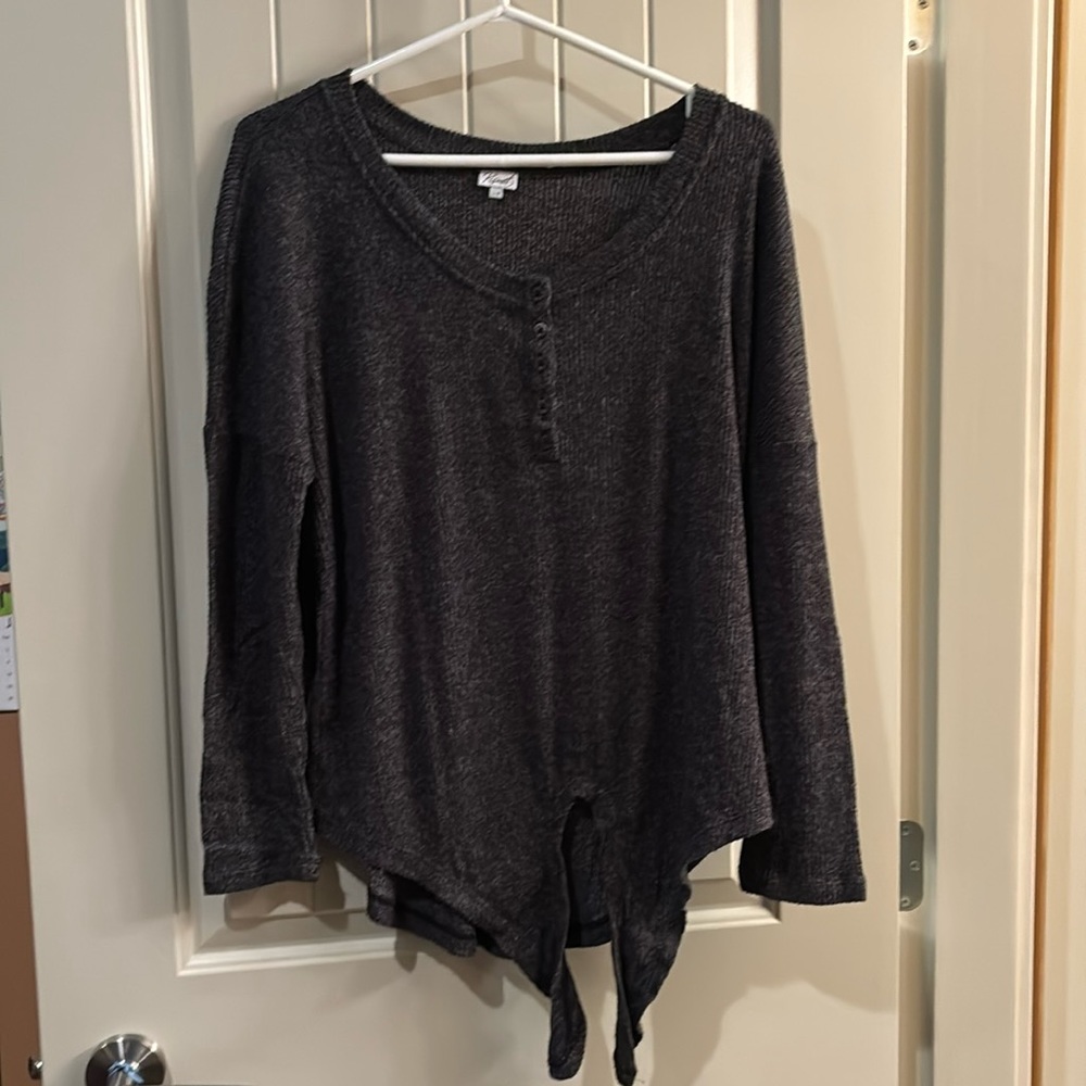 Charcoal Grey Kismet Long Sleeve Shirt with Hem Knot
